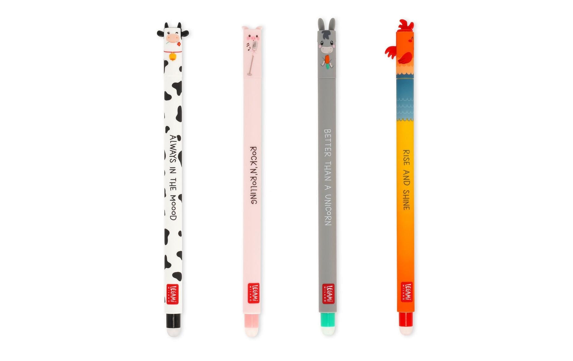 Legami Gelschreiber 4er-Set Farm löschbar, 0.7 mm, Rosa