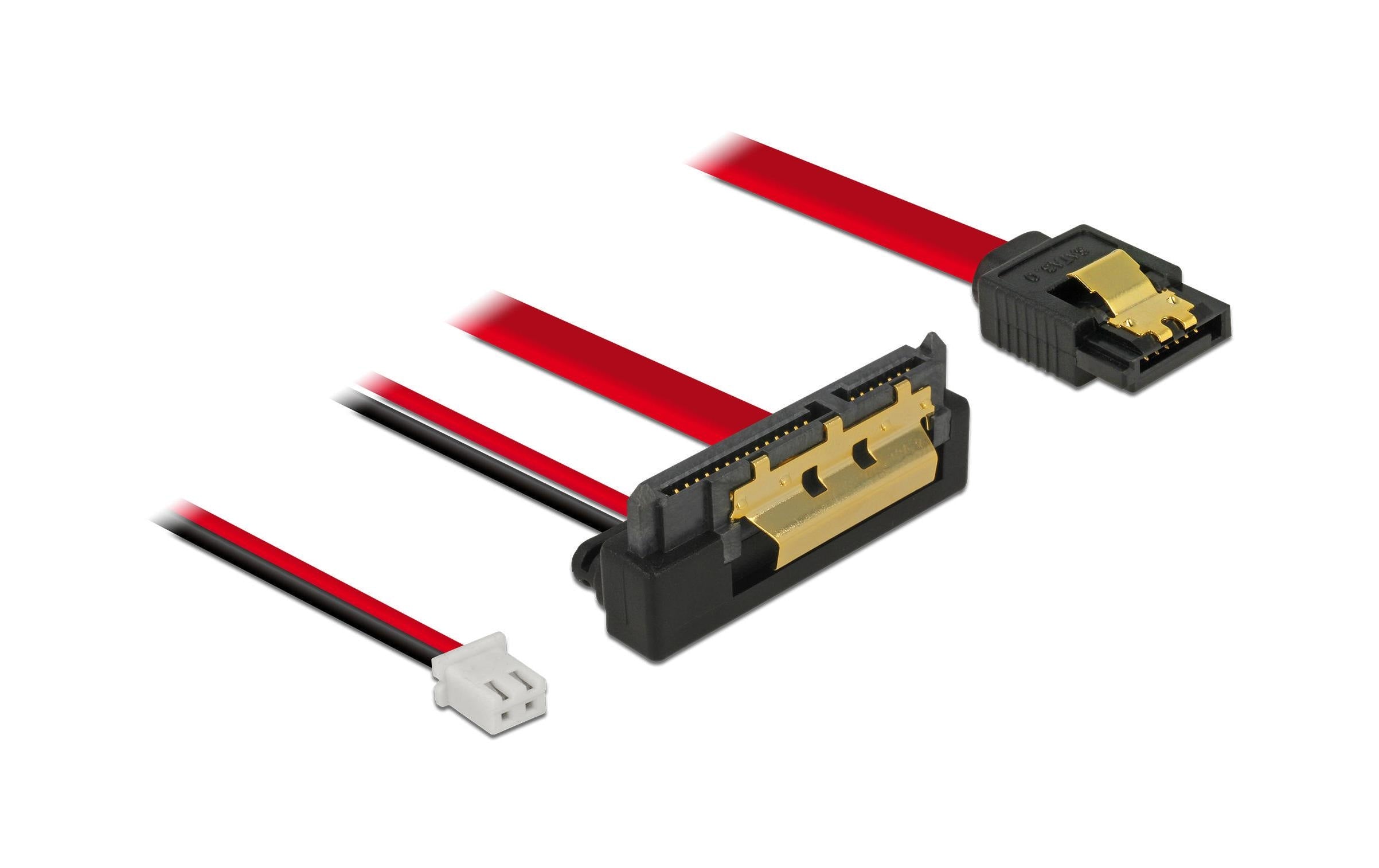 Delock SATA3-Kombikabel gewinkelt, 2 Pin Strom, 10 cm