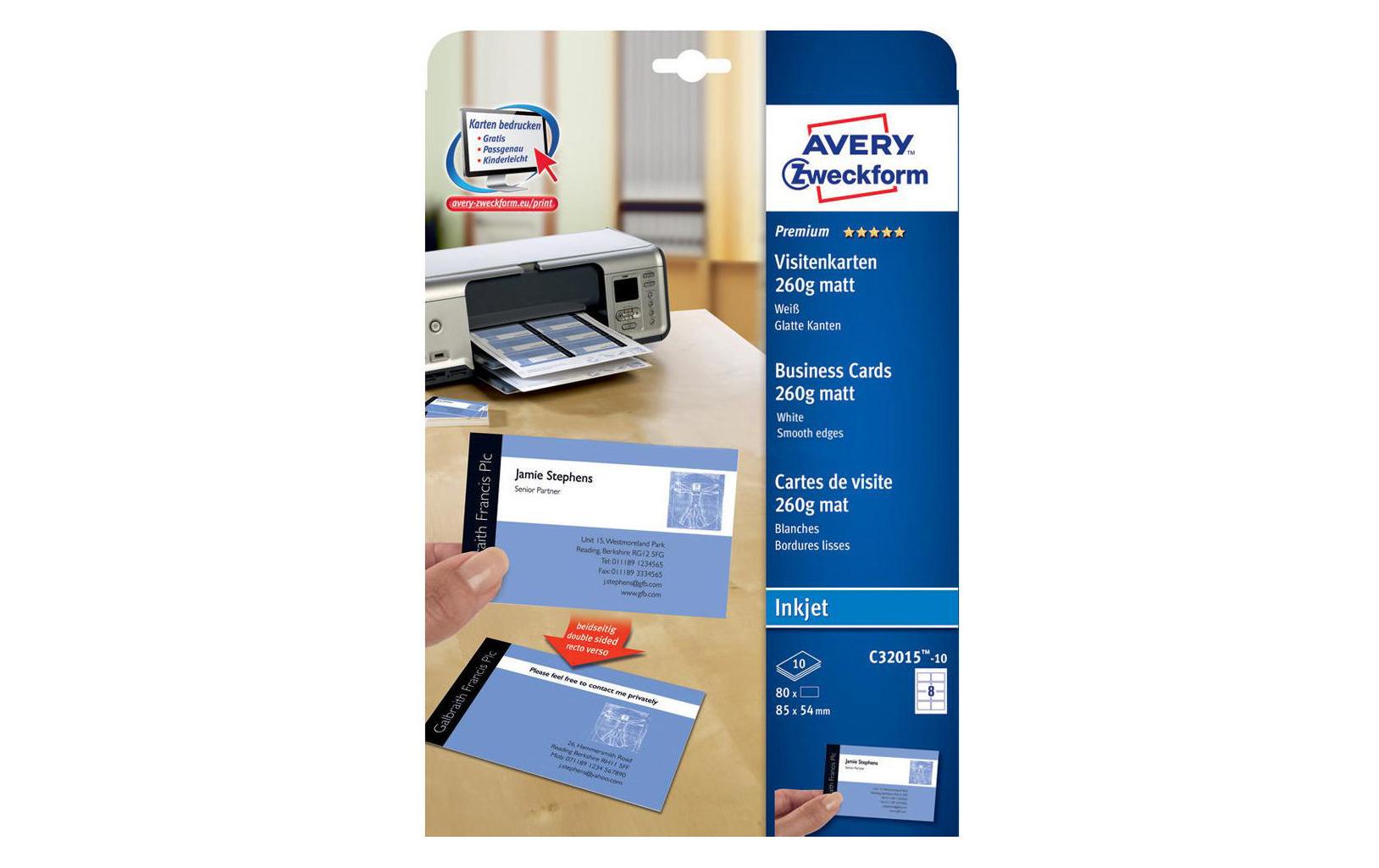 Avery Zweckform Visitenkarten-Etiketten Inkjet 85 x 54 mm 80 Stück