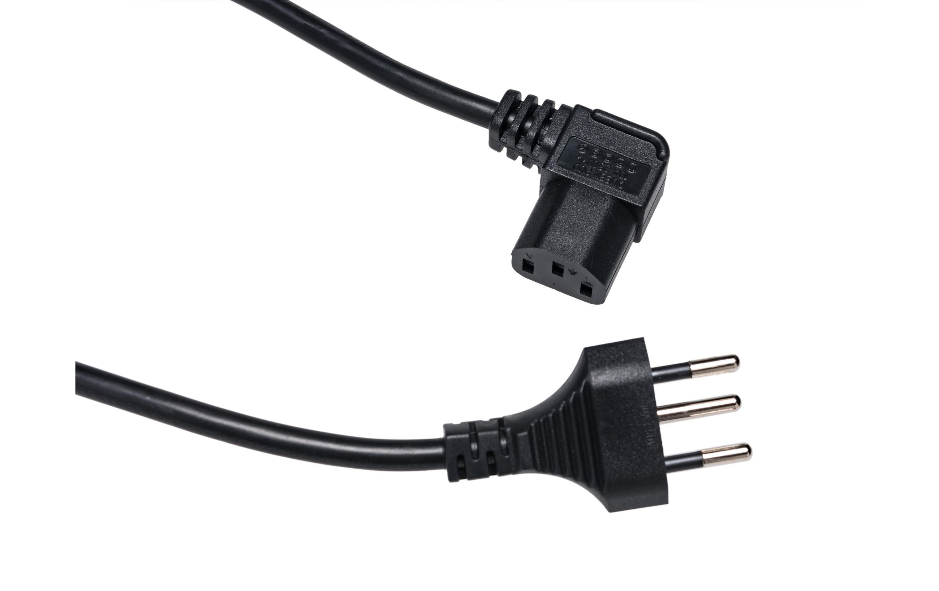 Diggelmann Netzkabel 2 m C13 - T12, seitlich gewinkelt nach rechts