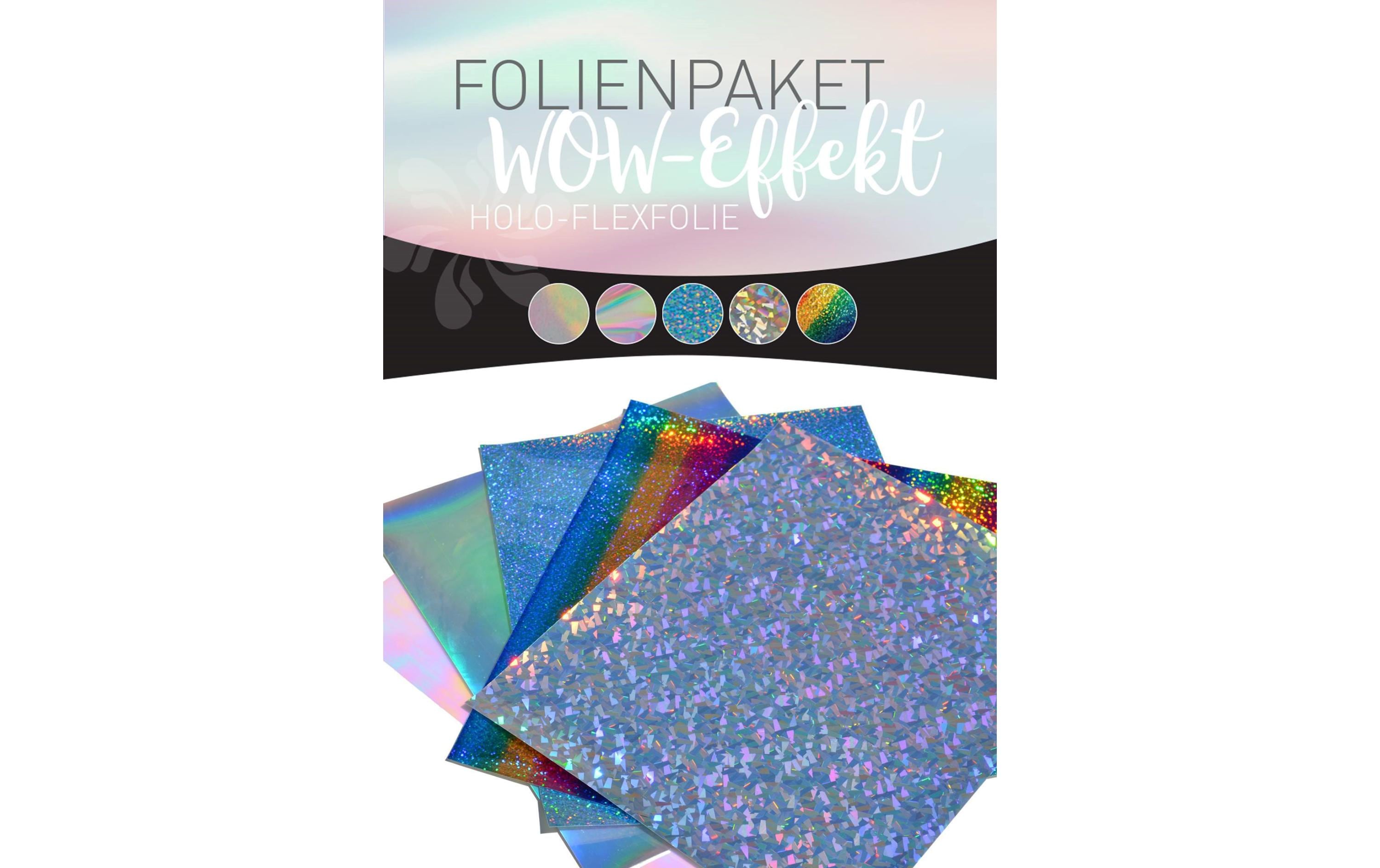 Stahls Aufbügelfolie Flex Set WOW Silber/Blau/Mehrfarbig