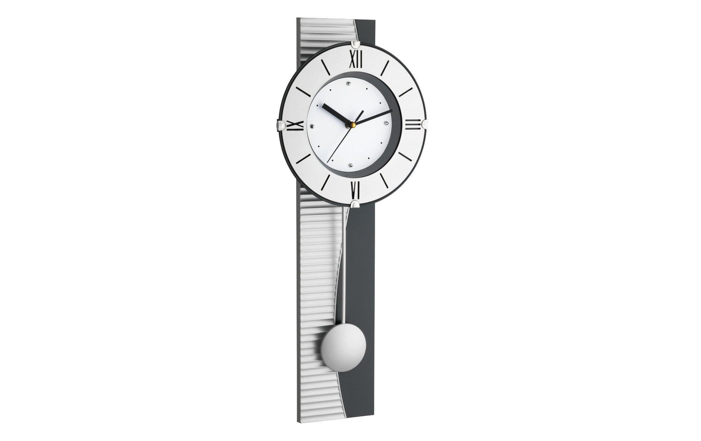 TFA Dostmann Wanduhr XXL mit Pendel, Silber