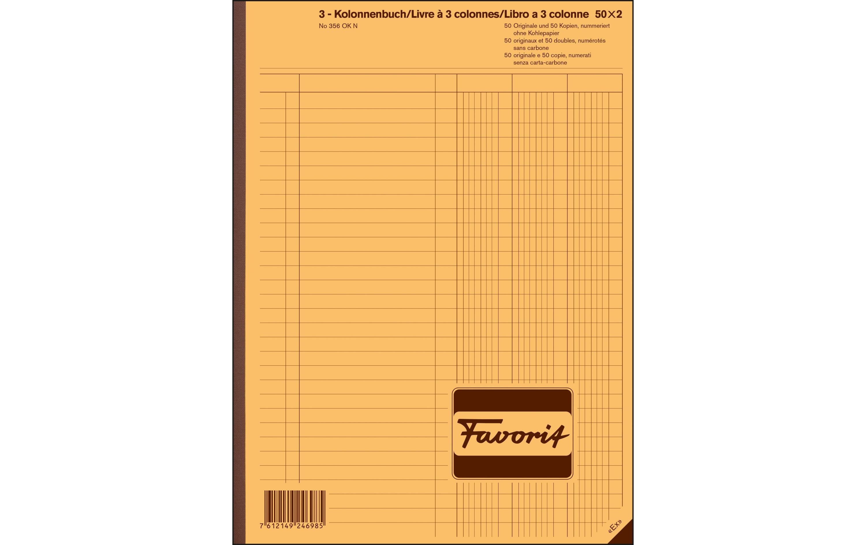 Favorit Durchschreibeblock 220 x 297 mm mit 3 Kolonnen, Weiss