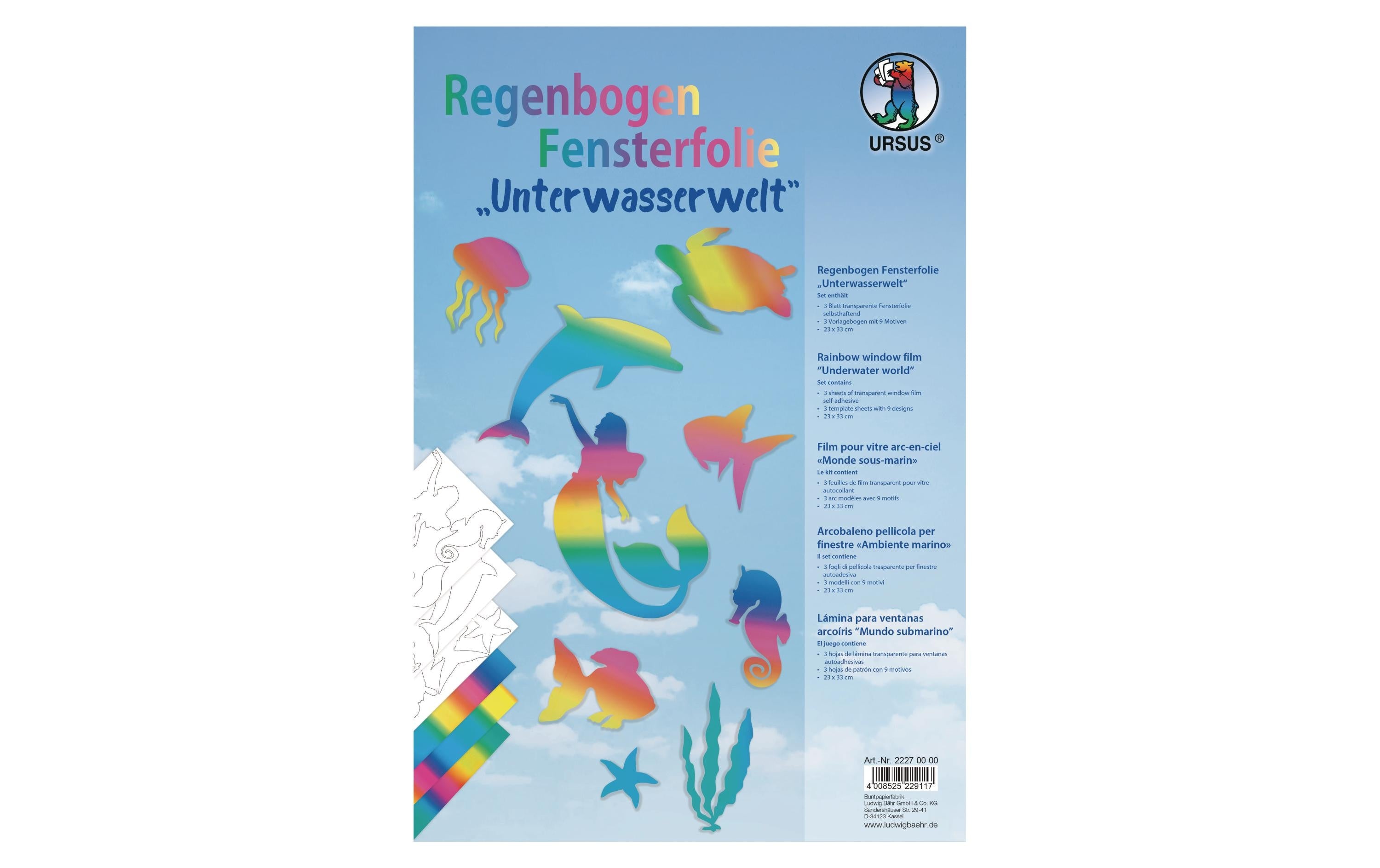 URSUS Fensterfolie 23 x 33 cm Regenbogen, 3 Blatt, 3 Vorlagebogen
