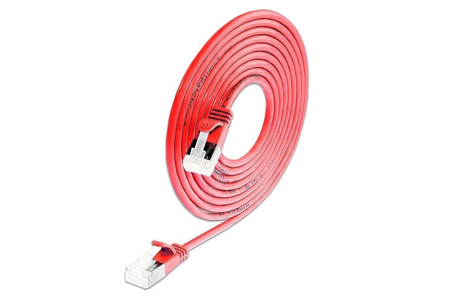 SLIM Slimpatchkabel RJ-45 - RJ-45, Cat 6A, U/FTP, 3 m, Rot