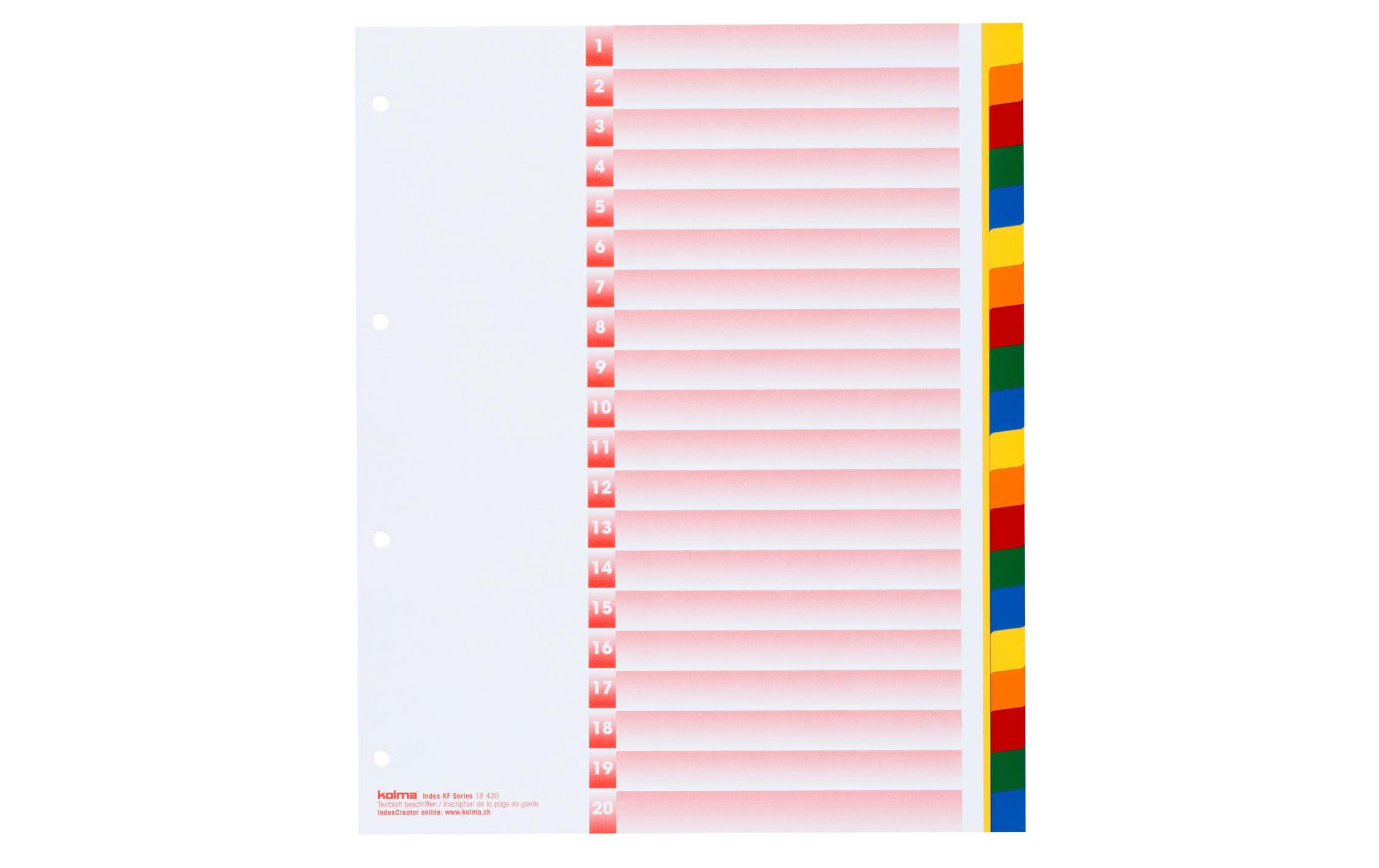 Kolma Register A4 XL KolmaFlex 1-20 Farbig
