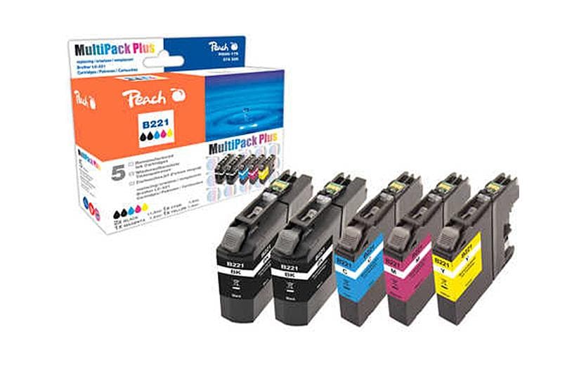 Peach Tintenset Brother LC-221 2x BK, 1x Cyan, Magenta, Yellow