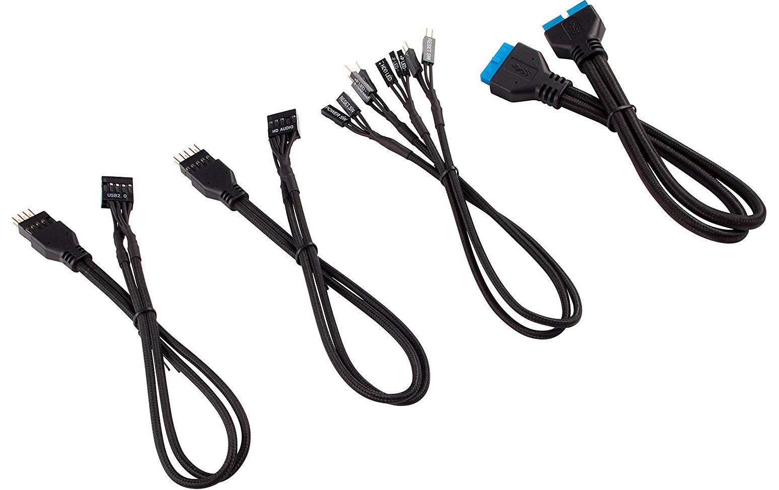 Corsair Frontpanel-Kabel Premium Sleeved Verlängerungskit Schwarz