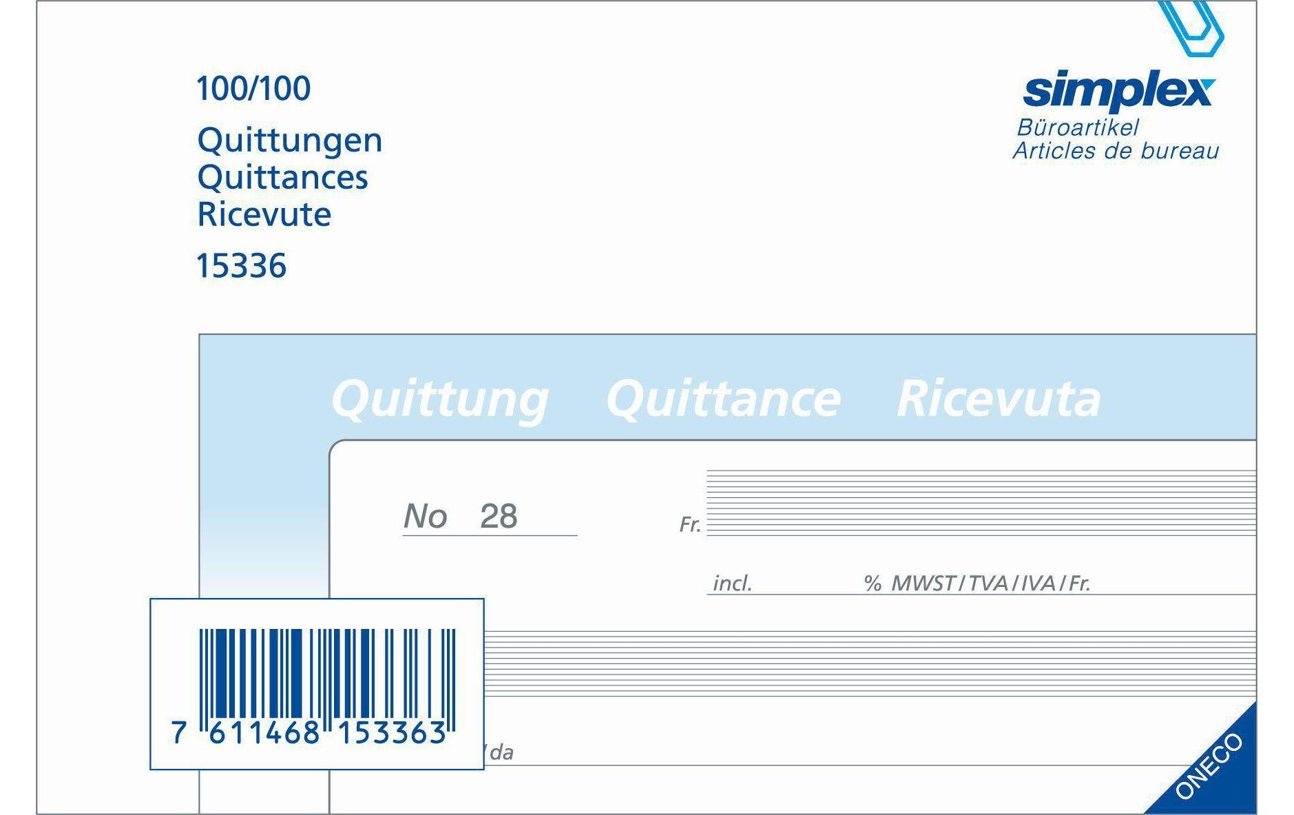 Simplex Durchschreibeblock Quittung D/F/I A6