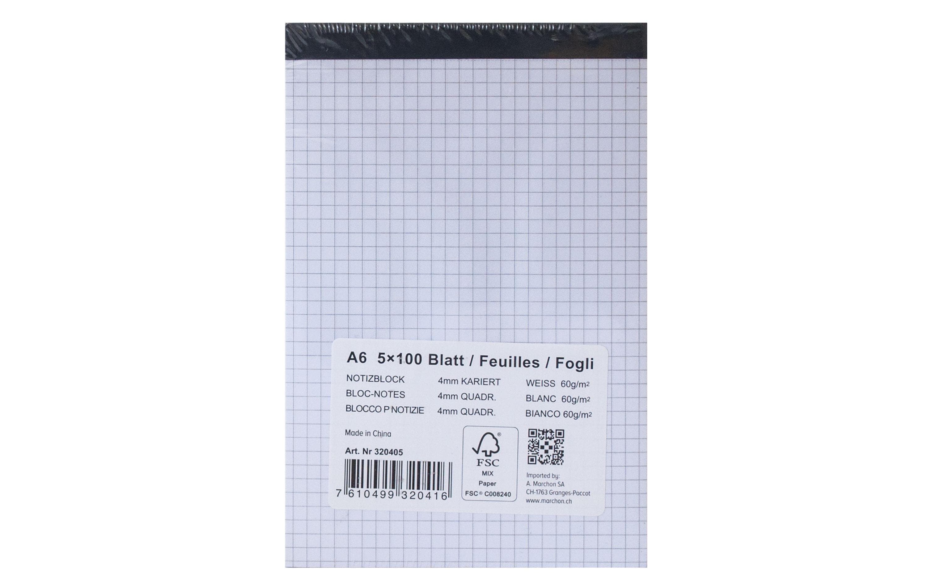 Office Notizblock A6 100 Blatt, Kariert, 5 Stück