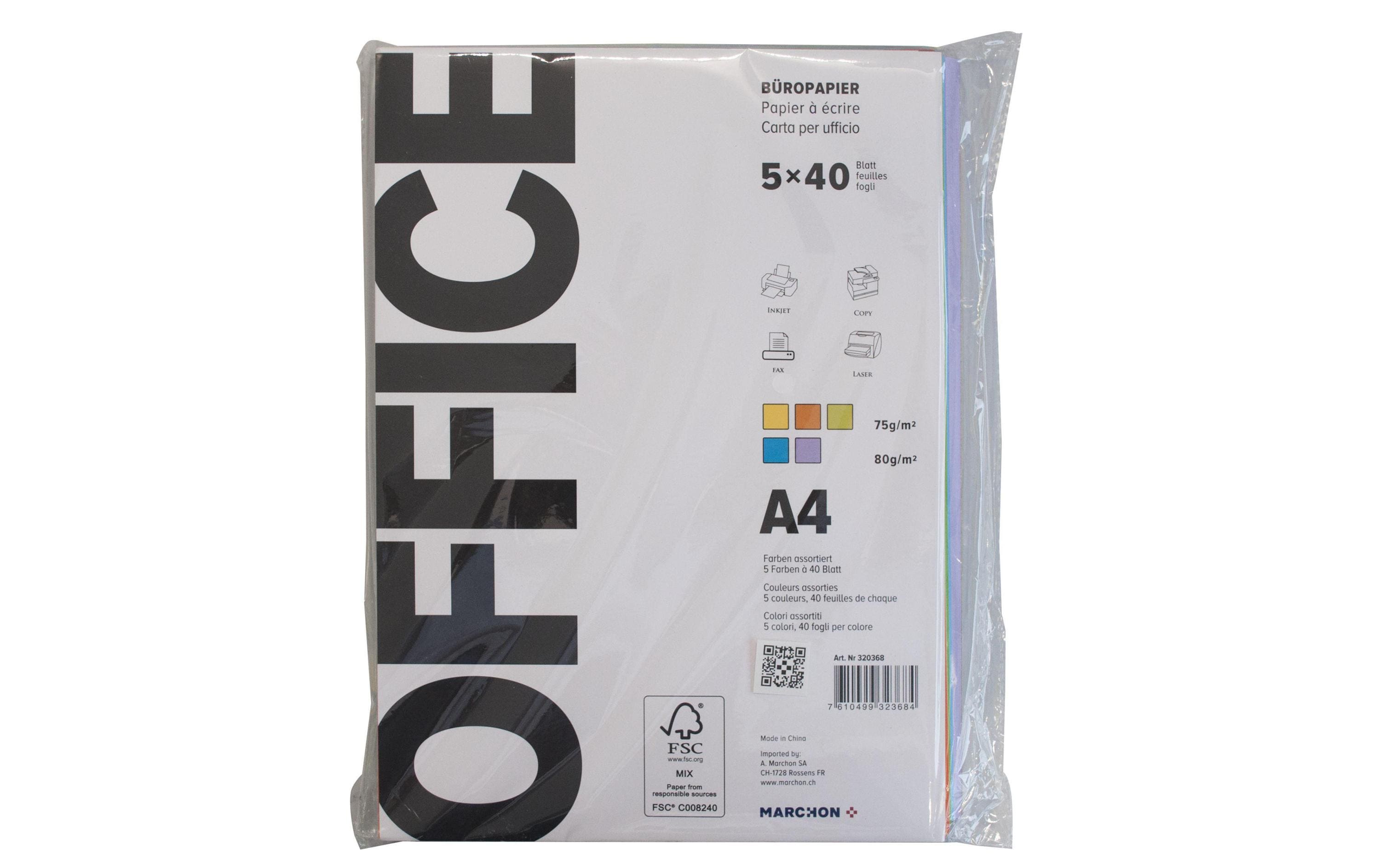 Office Kopierpapier A4 Blau/Gelb/Grün/Lila/Orange 200 Stück