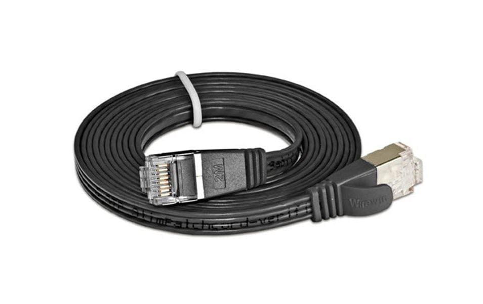 SLIM Slimpatchkabel RJ-45 - RJ-45, Cat 6, STP, 0.25 m, Schwarz