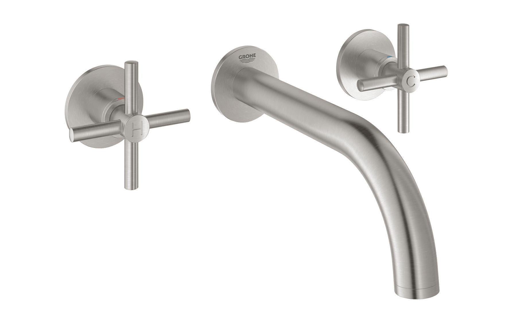 GROHE Lavaboarmatur Atrio 1/2, Steel, Wandmontage, Kreuzgriffe