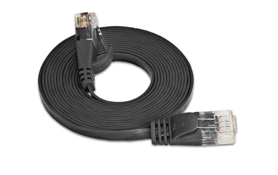 SLIM Slimpatchkabel RJ-45 - RJ-45, Cat 6, UTP, 0.15 m, Schwarz