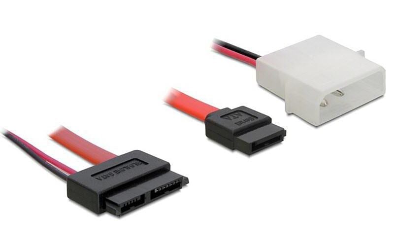 Delock Slim-SATA-Kabel rot, Molex Strom, 30 cm