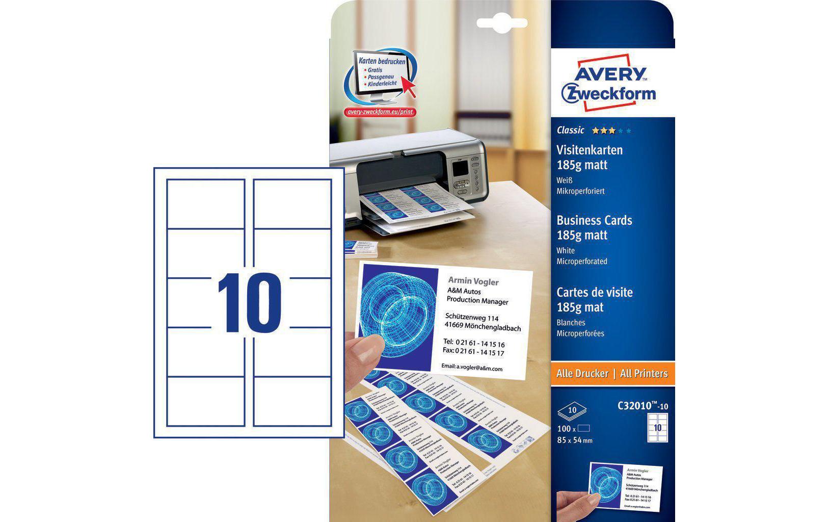 Avery Zweckform Visitenkarten-Etiketten Laser 85 x 54 mm 100 Stück