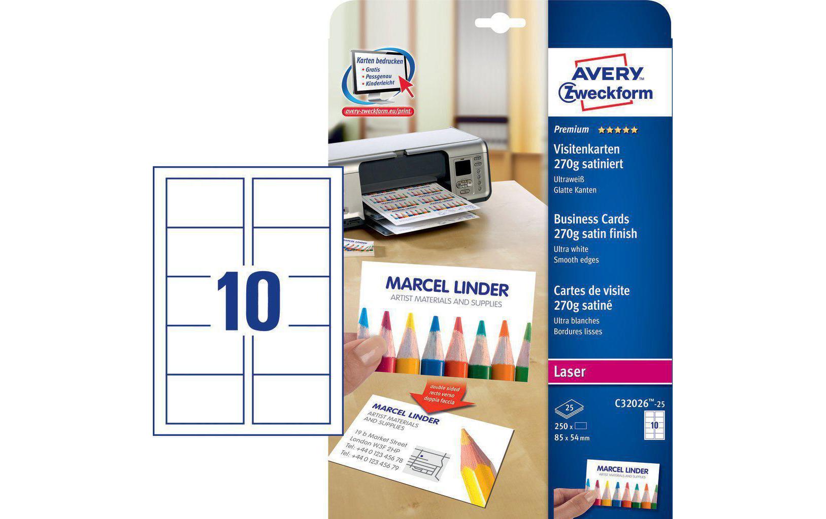 Avery Zweckform Visitenkarten-Etiketten 85 x 54 mm, 270 g/m² 250 Stück