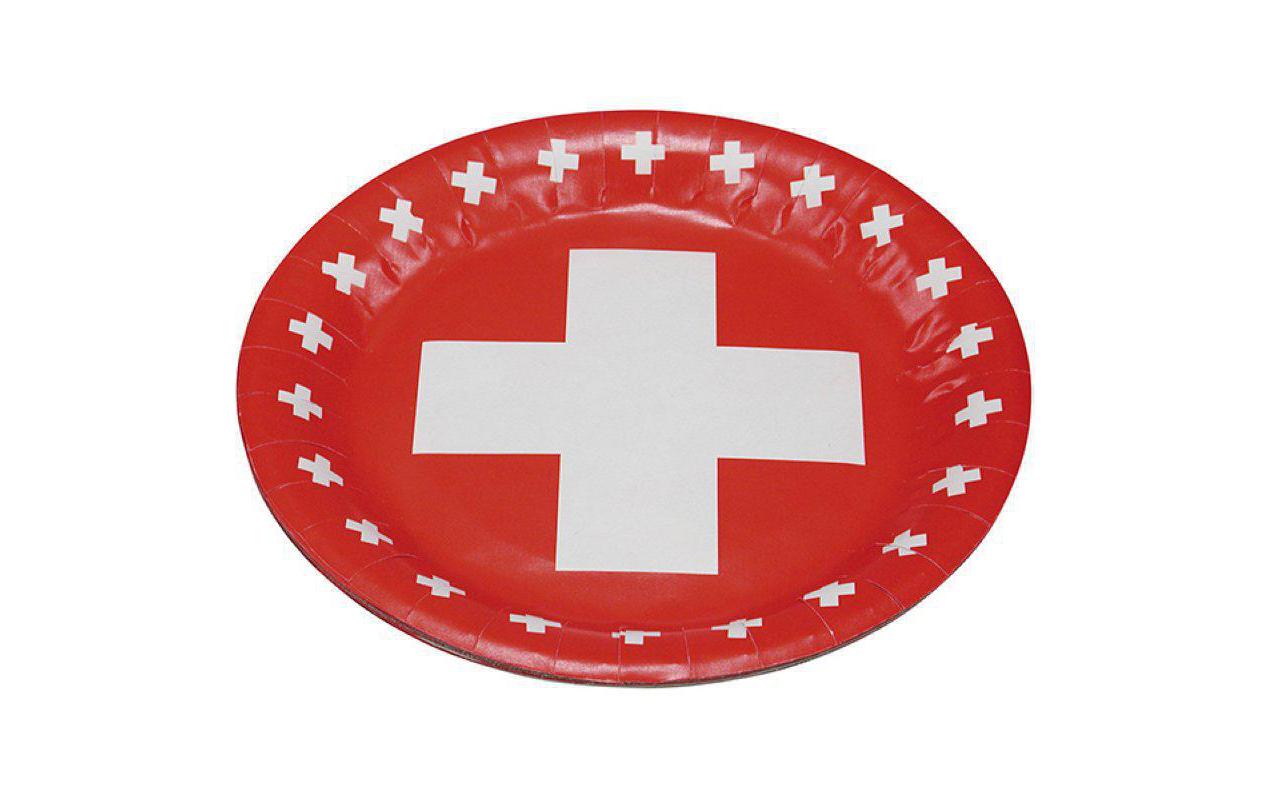 Haushaltsware Einwegteller Schweizerkreuz 23 cm, 8 Stück, Rot/Weiss