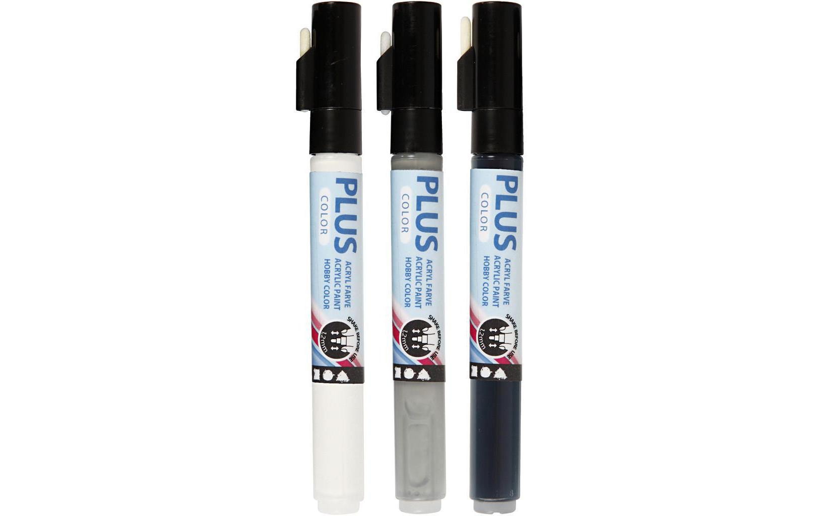 Creativ Company Acrylmarker Plus Color 3er Set, Schwarz; Weiss; Grau