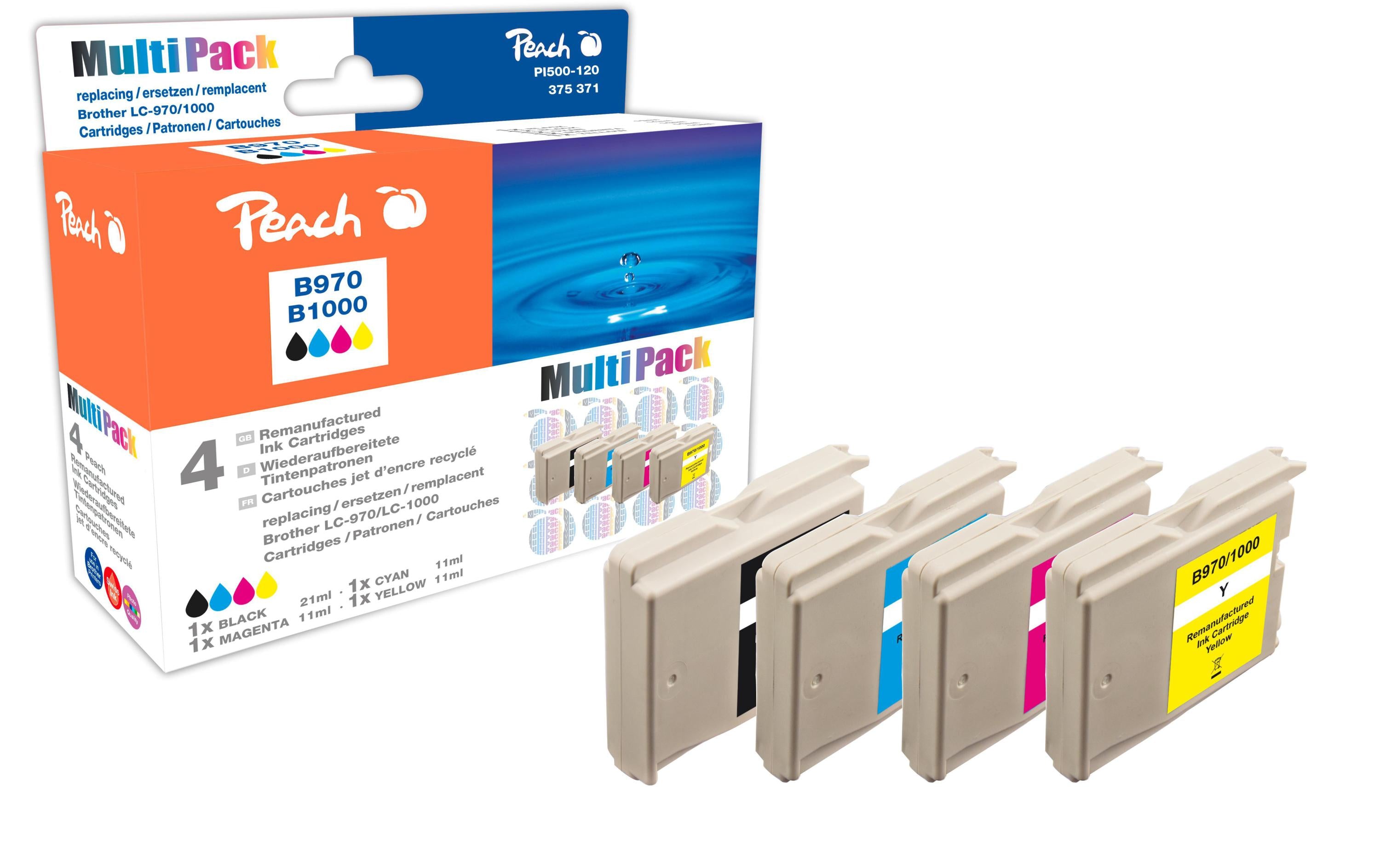Peach Tintenset Brother LC-1000/970 XL BK, C, M, Y