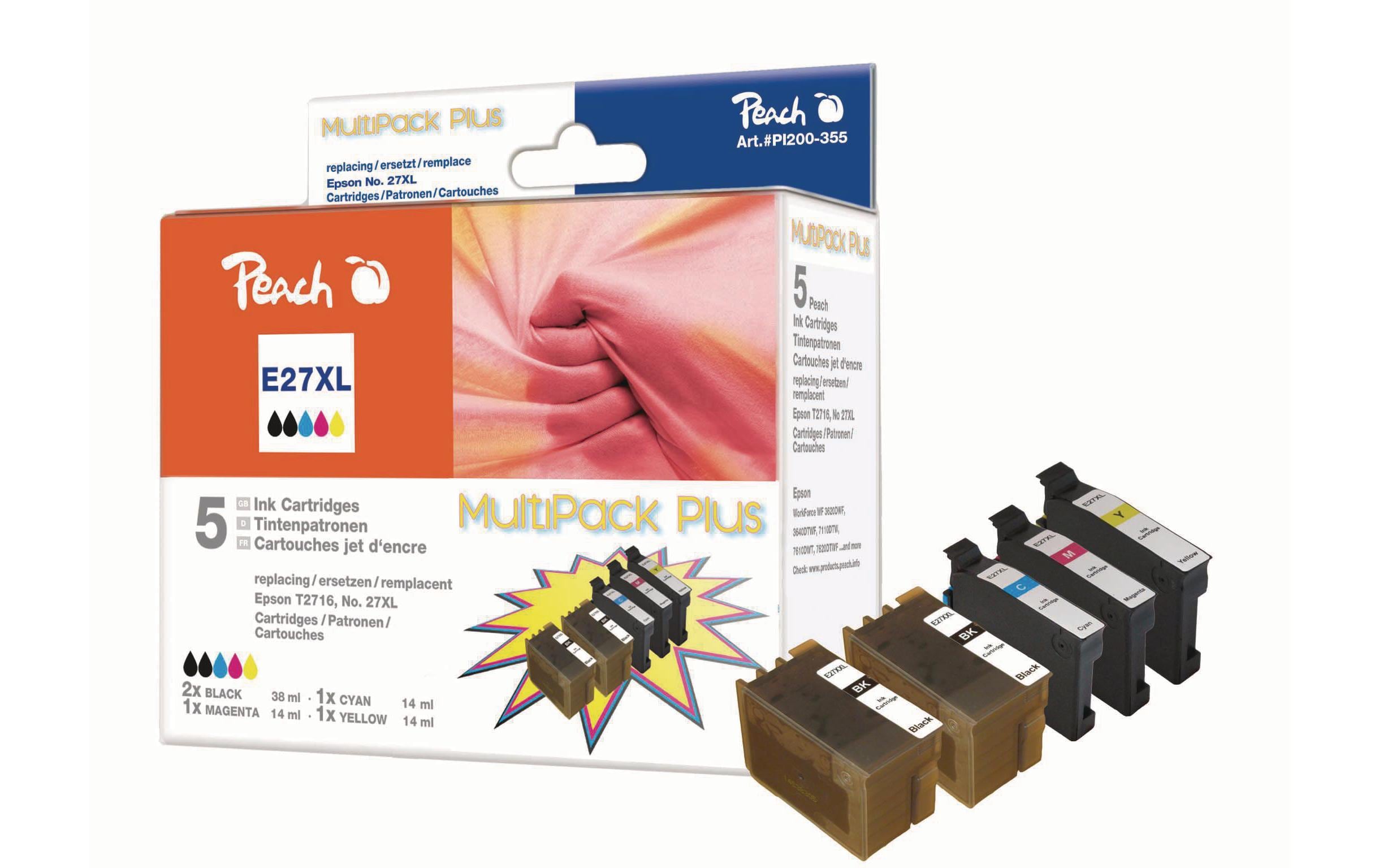 Peach Tintenset Epson T27 C, M, Y, 2x BK