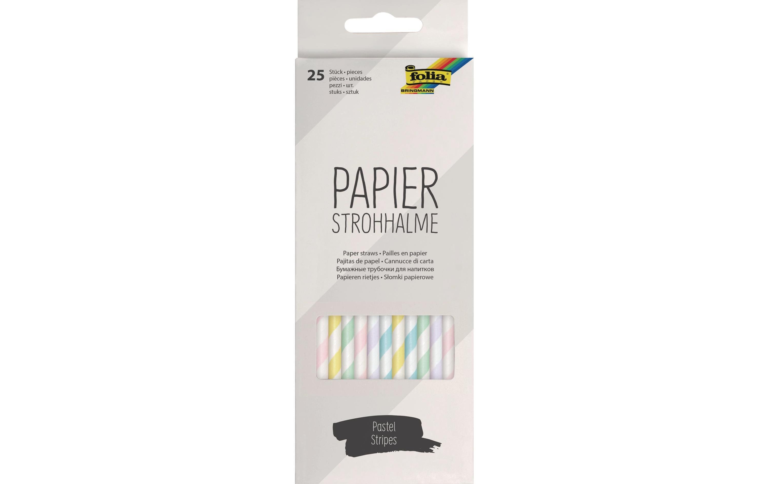 Folia Strohhalm Papier, 25 Stück,  Pastell Streifen