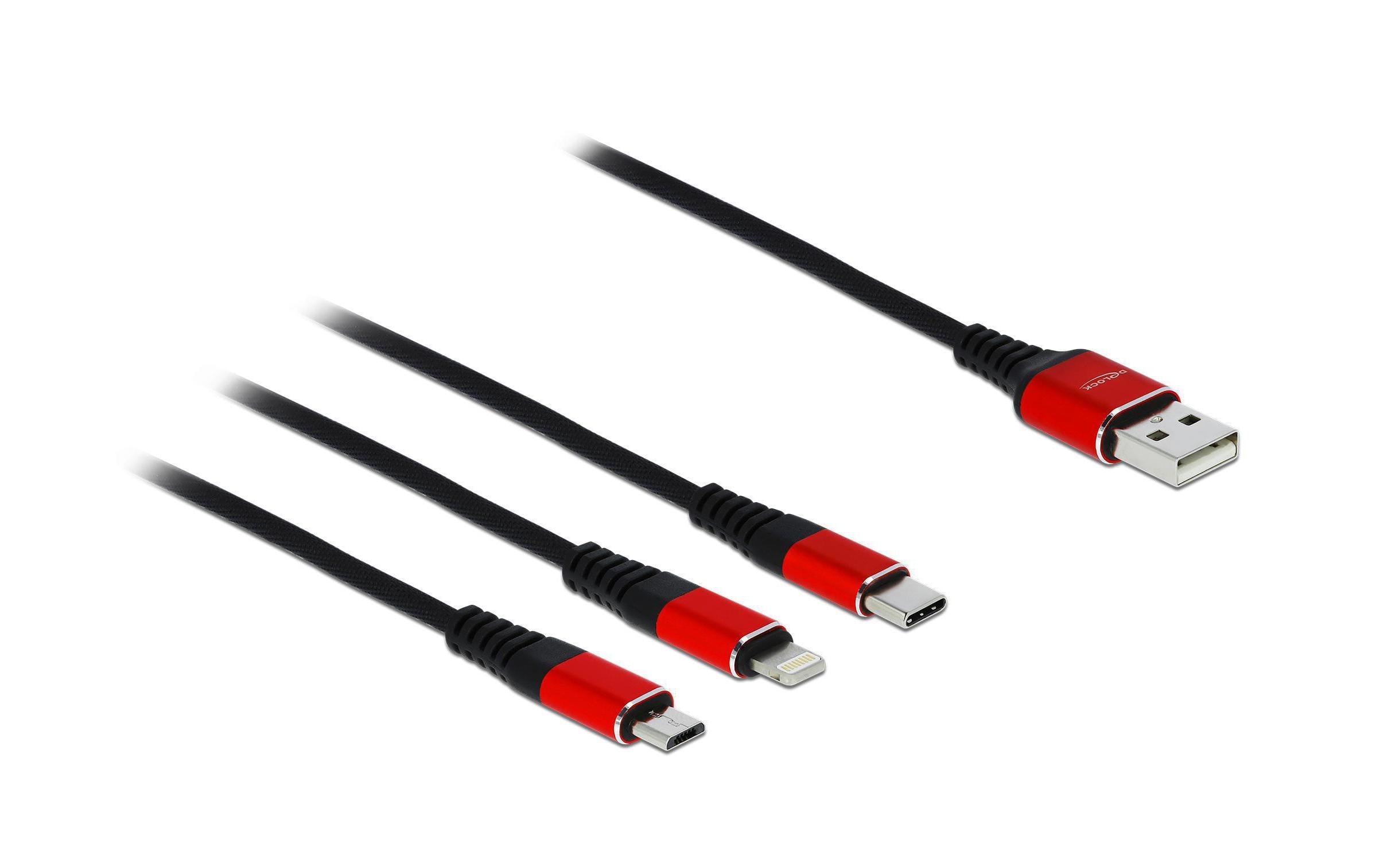 Delock USB-Ladekabel USB-A /-C/Micro-USB B/Lightning 0.3 m