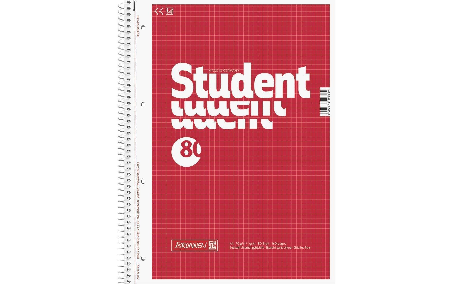 Brunnen Collegeblock A4  A4, Kariert, 80 Blatt
