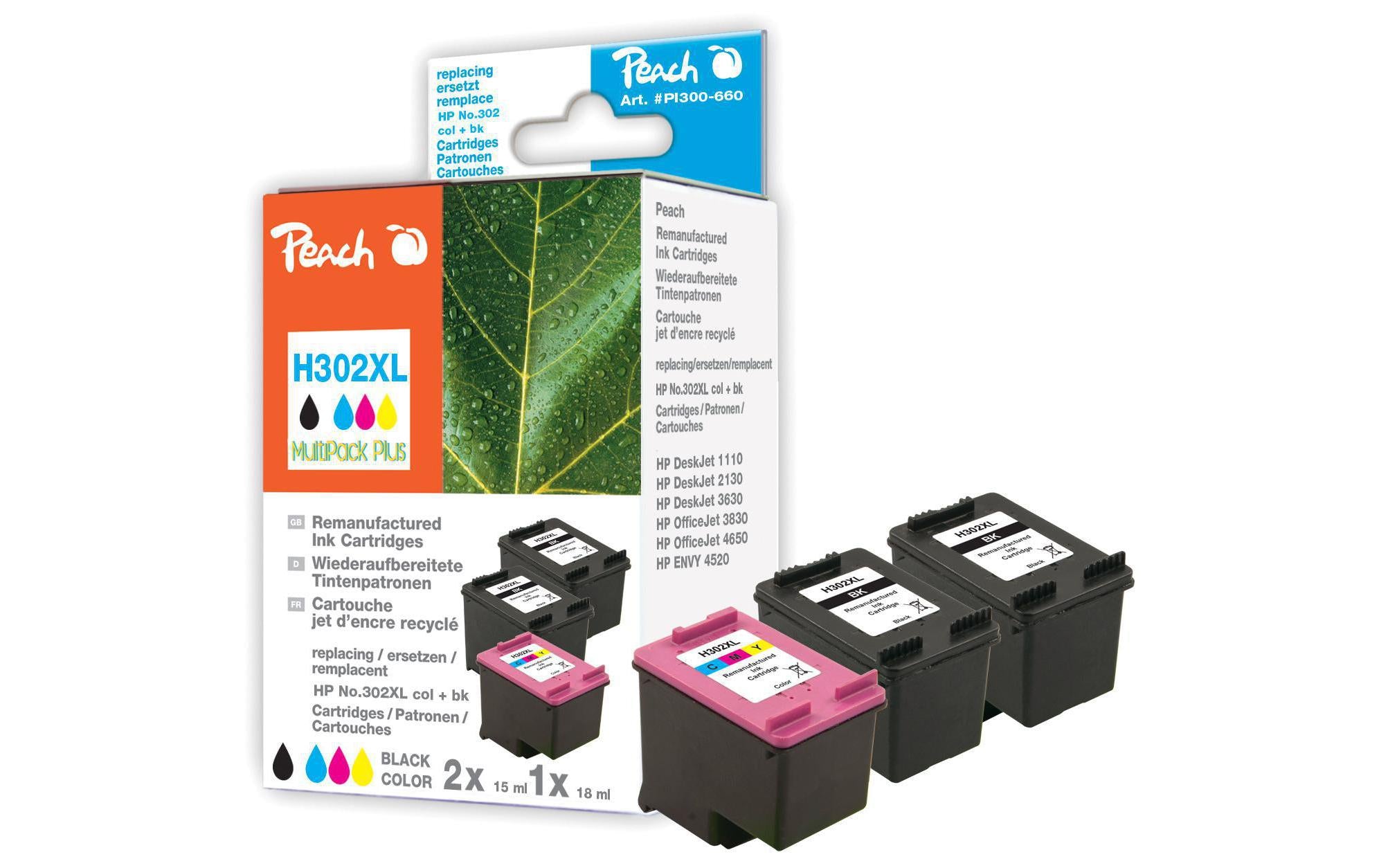 Peach Tintenset HP Nr. 302XL (F6U68A/F6U67A)