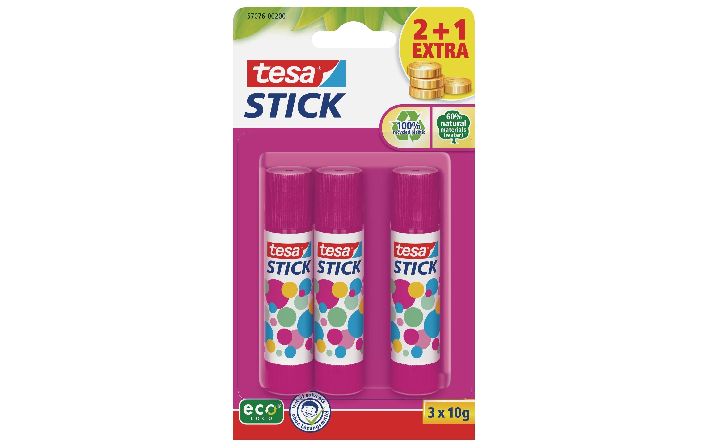 tesa Klebestift-Set ecoLogo 3 Stück, Pink