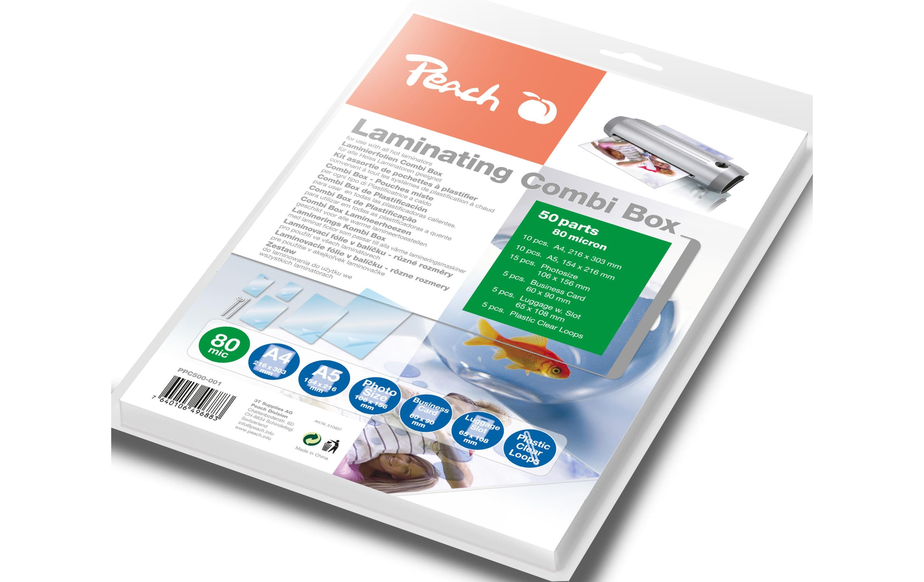Peach Laminierfolie Combi Box  80 µm, 50 Stück, Glänzend