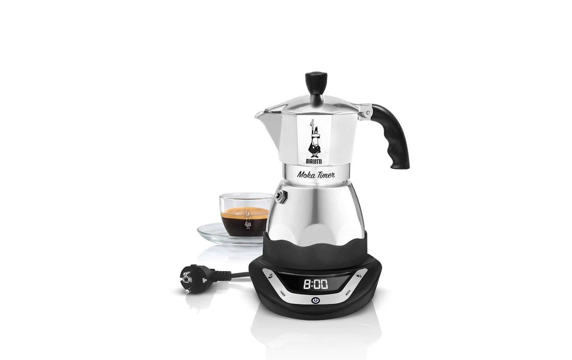Bialetti Espressokocher Moka Timer 6 Tassen, Schwarz/Silber