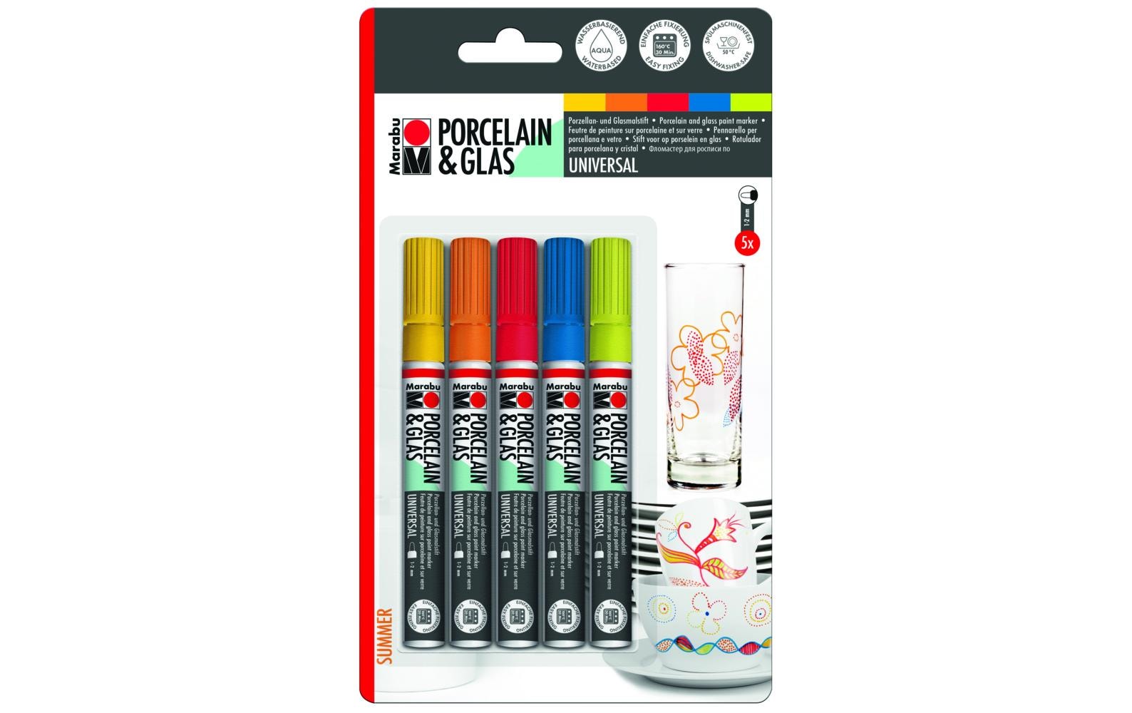 Marabu Porzellan- und Glasmarker Summer 5 Stück