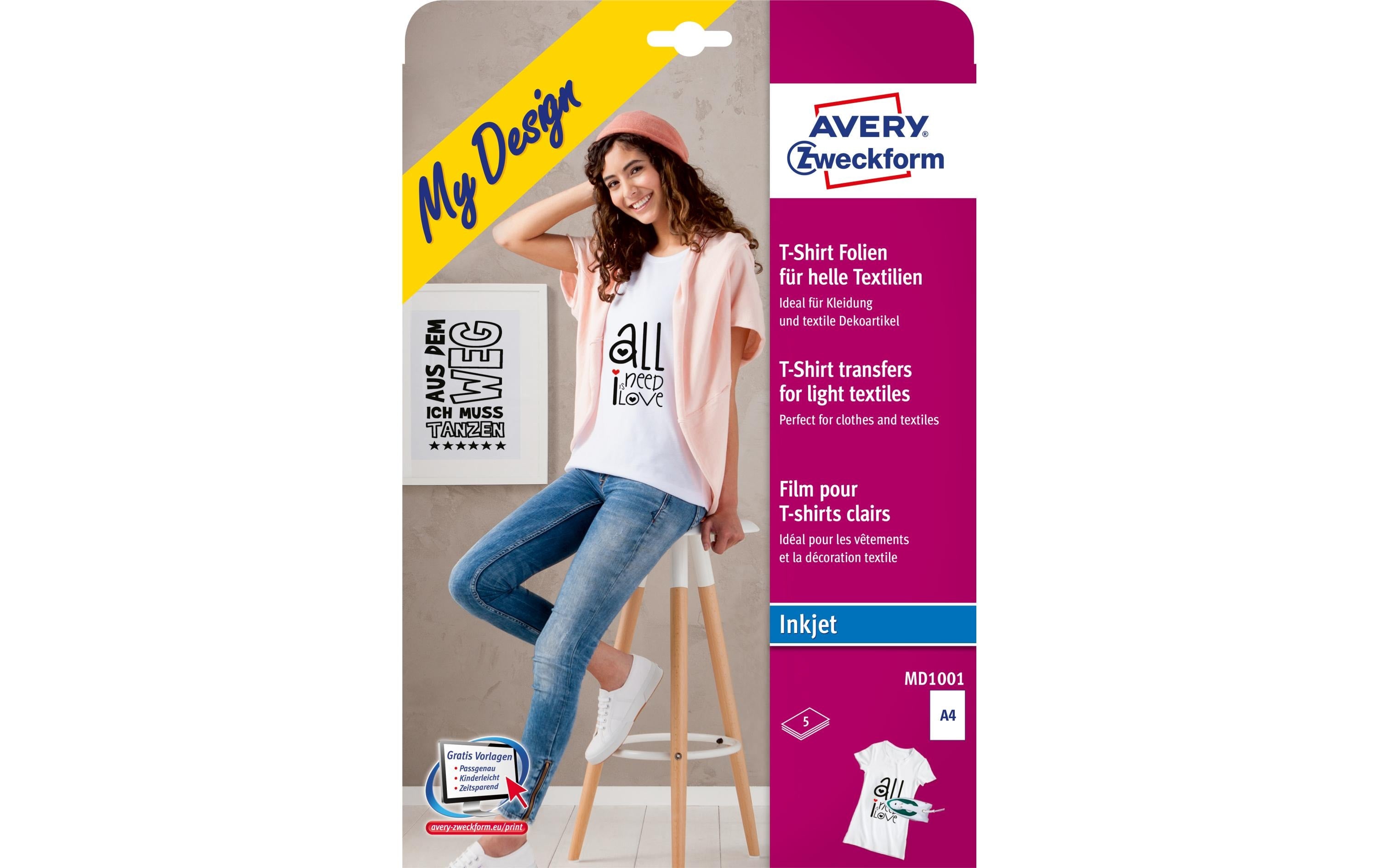Avery Zweckform Aufbügelfolie Avery Inkjet