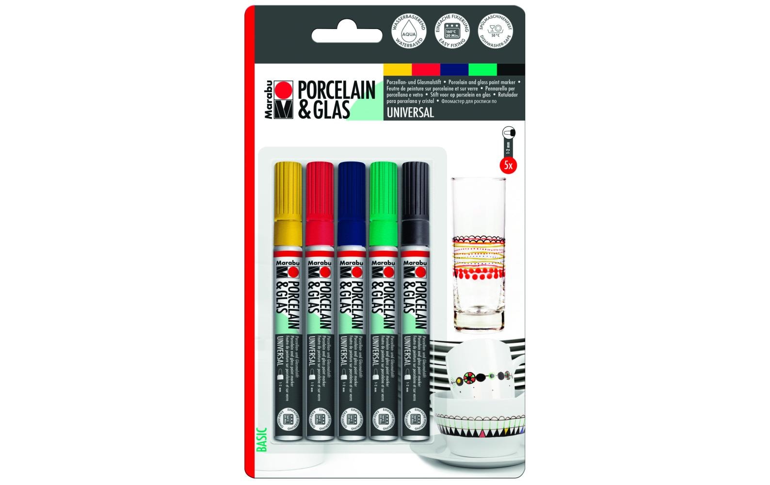 Marabu Porzellan- und Glasmarker Basic 5 Stück