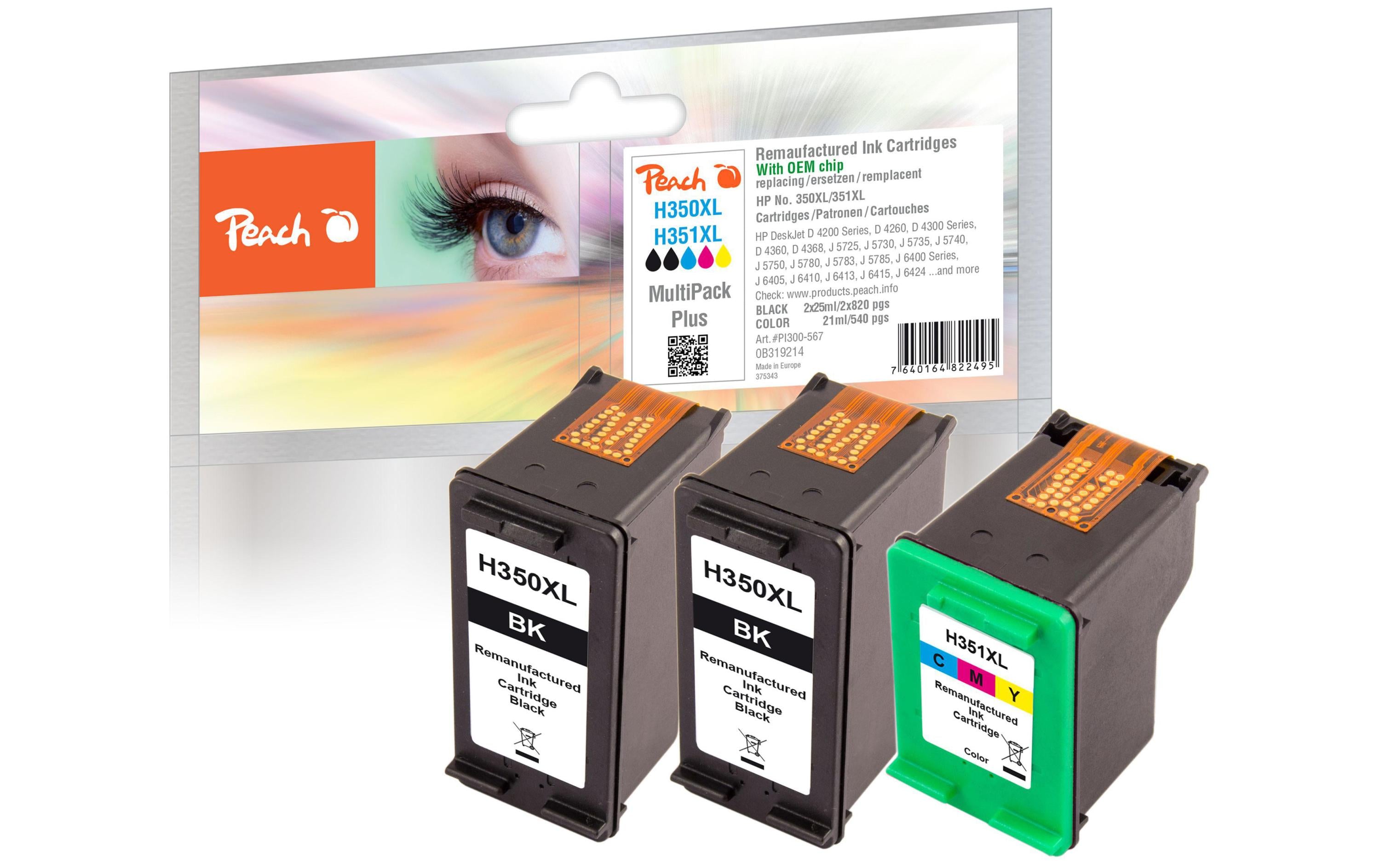 Peach Tintenset HP Nr. 351XL Color, 2x BK