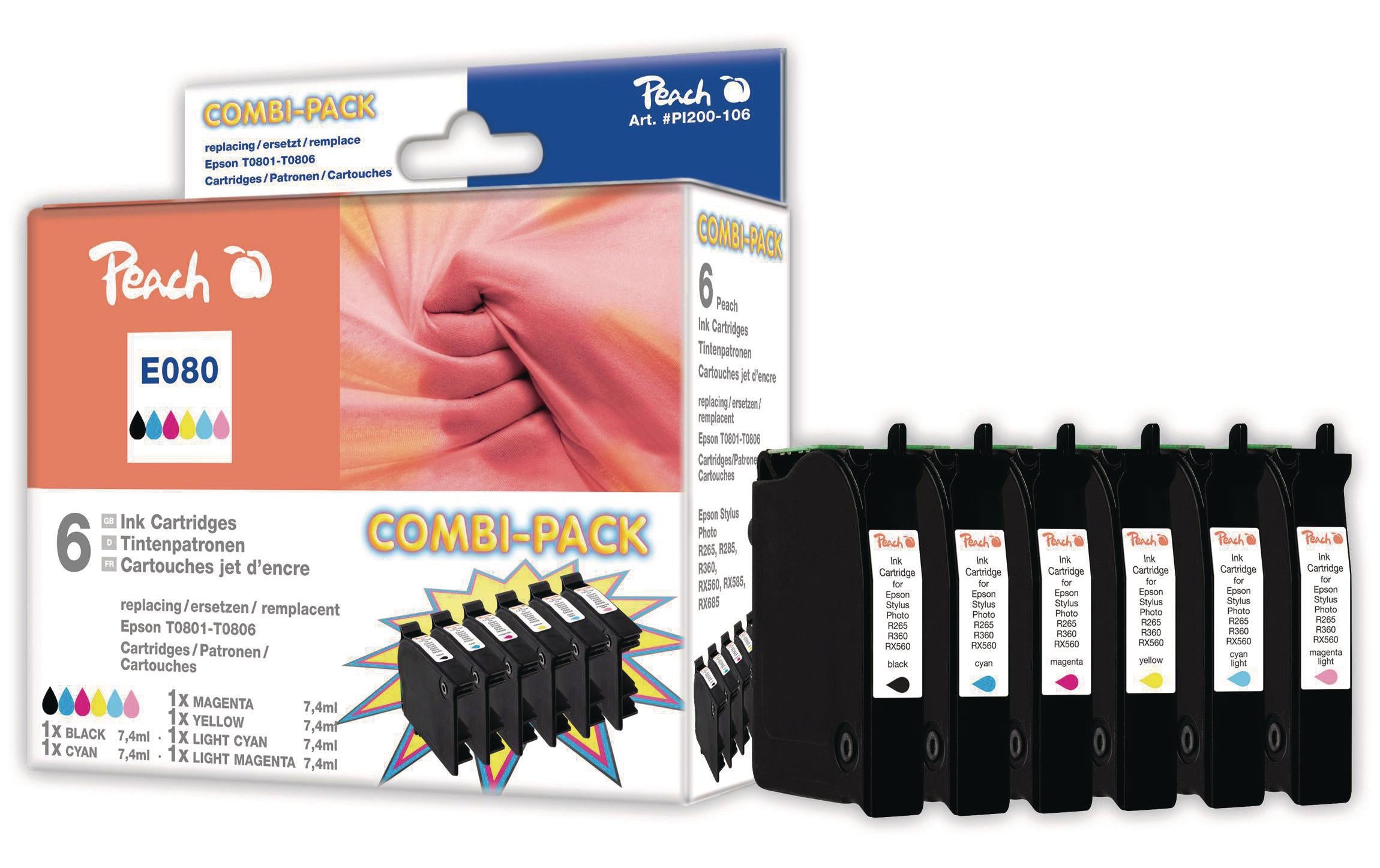 Peach Tintenset Epson T0807 BK, C, M, Y