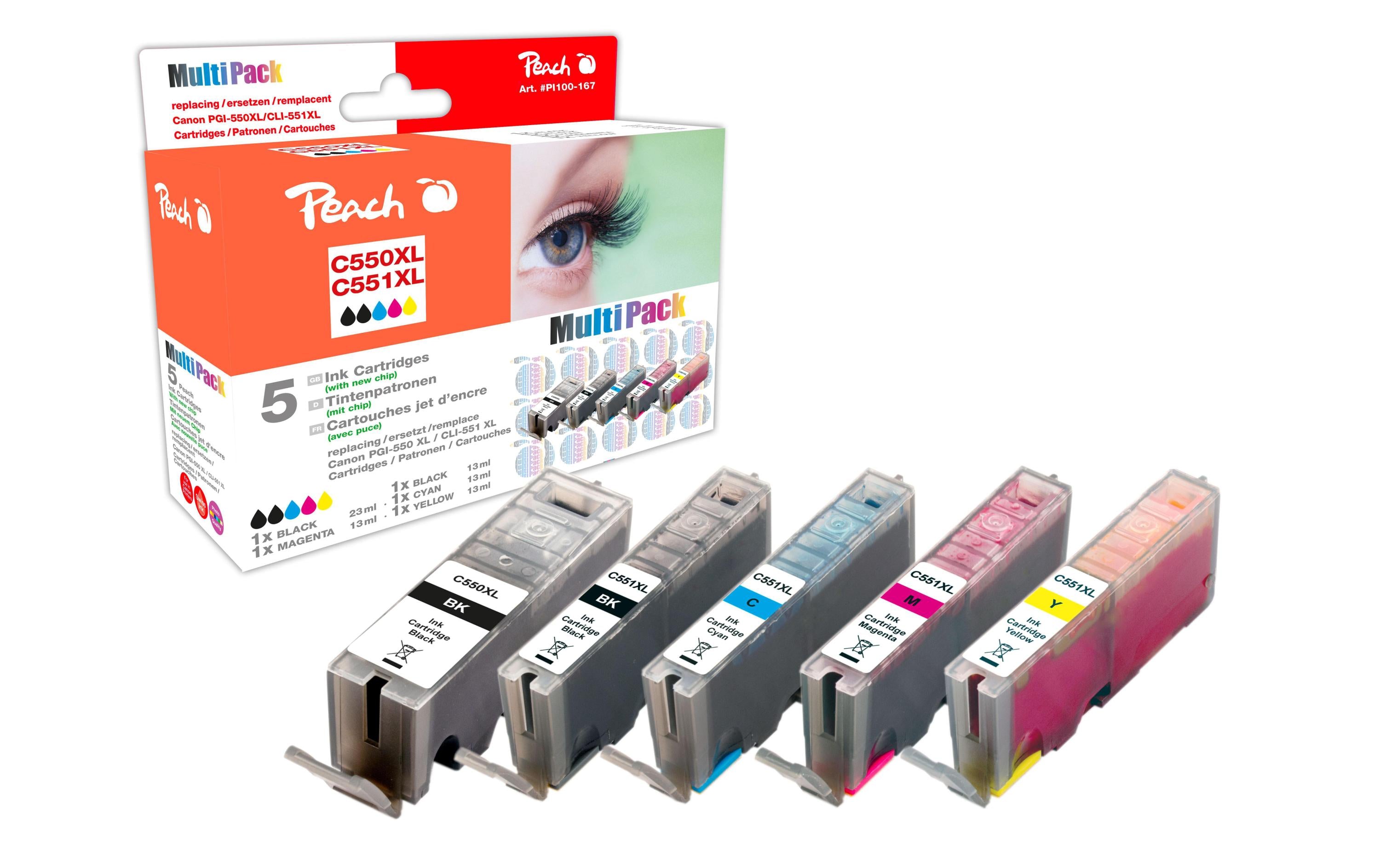 Peach Tintenset Canon PGI-550 / CLI-551 C, M, Y, 2x BK