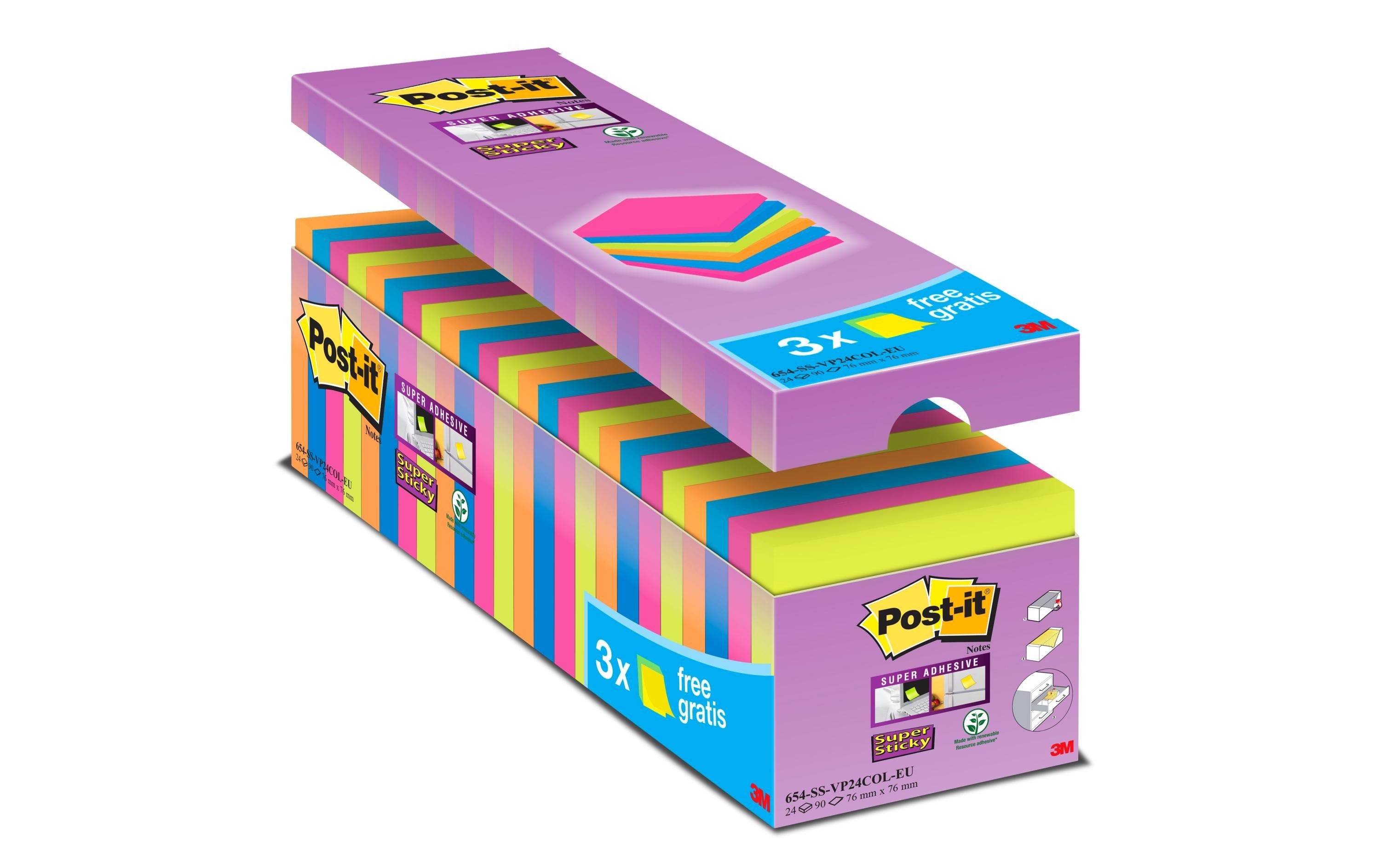 Post-it Notizzettel Post-it Super Sticky 7.6 cm x 7.6 cm. 24 Blöcke