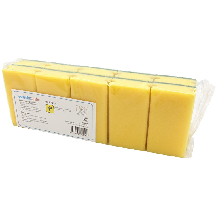 Padschwamm 152x85x43mm, Griff Pack à 10 Stück, Schwamm gelb Scheuervlies Grün (k