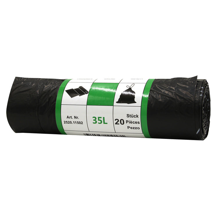 Kehrichtsack 35L/schwarz Rolle à 20 Stück, Zugband LxH 555x600mm, HDPE 23my