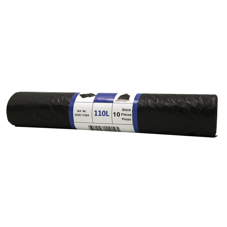 Kehrichtsack 110L/schwarz Rolle à 10 Stück, Zugband LxH 700x1030mm, HDPE 32my