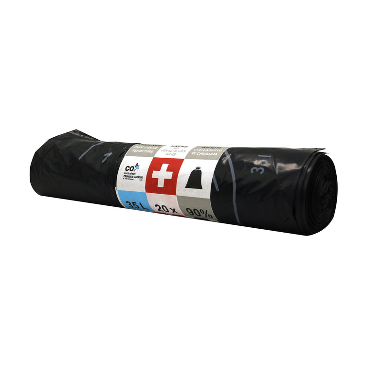 Kehrichtsack 35L/schwarz Rollen à 20 Stk, PP-Band 285x270x690mm, LDPE 30µ