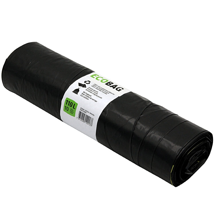 Kehrichtsack 110L schwarz Rolle à 10 Stk, R-LDPE 50my 720x1000+50mm, Zugbandvers