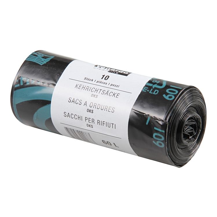Kehrichtsack 60L/schwarz Rollen à 10 Stk,PP-Band 280x270x970mm, HD-LLD-PE 34µ