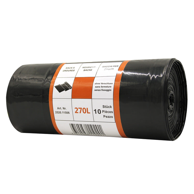 Kehrichtsack 270L/schwarz Rolle à 10 Stück,o. Verschluss LxSFxH 650x550x1500mm,