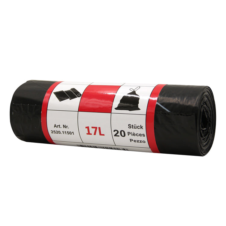 Kehrichtsack 17L/schwarz Rolle à 20 Stück, Zugband LxH 395x500mm, HDPE 22my