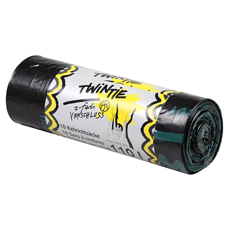 Kehrichtsack 110L/schwarz Rollen à 10 Stk,TwinTie 440x420x1290mm, LDPE 41µ